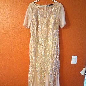 ePretty Gold Short Sleeve Scoop Neck Maxi Gown #146p